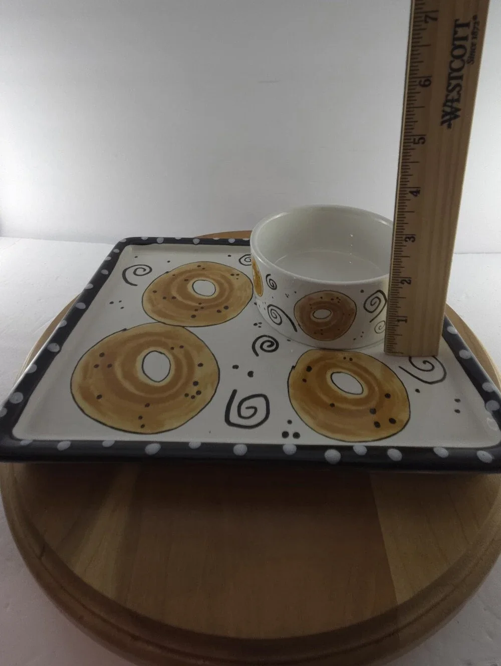 Joanne DeLomba Ceramic Bagel Plate Set Hand Painted 90s Brunch Tray, Vintage